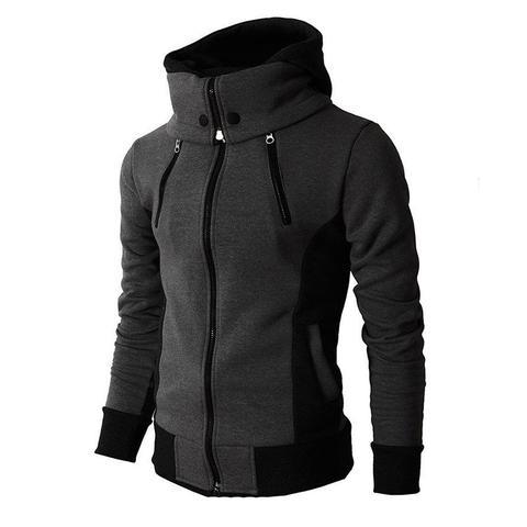 Man wearing slim gray zip hoodie jacket