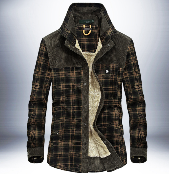 Men's fleece lined plaid shirt jacket