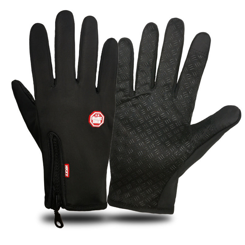 Black touchscreen winter gloves with zip cuff