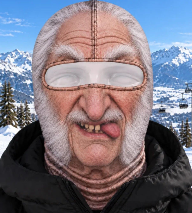 Ski mask with realistic funny face print