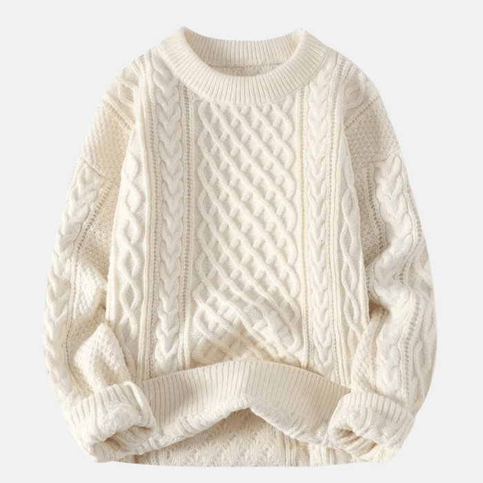 Men's Cable Knit Crewneck Sweater with Textured Pattern