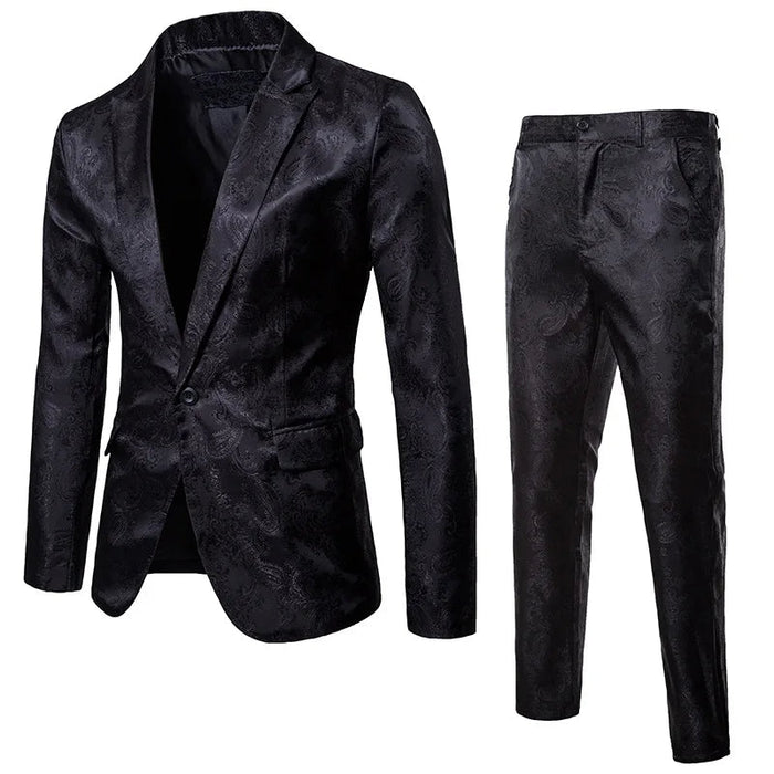 Men's Jacquard Suit Two-Piece Slim Fit Blazer and Trousers