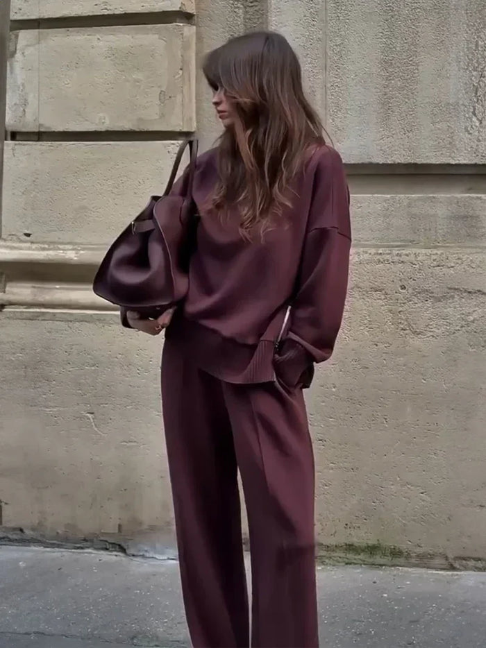 Women's Oversized Sweatshirt and Wide-Leg Pants Set