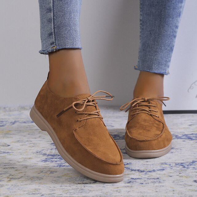 Women's Lace-Up Loafers with Rounded Toe and Soft Sole