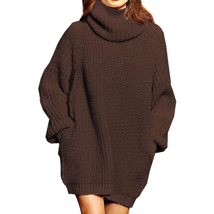 Women's Oversized Turtleneck Sweater Dress Chunky Knit