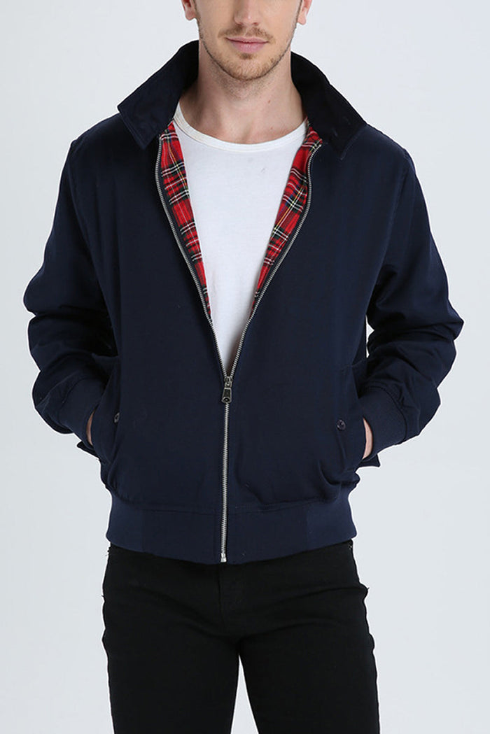 Men's Harrington Jacket with Tartan Lining Zip Front