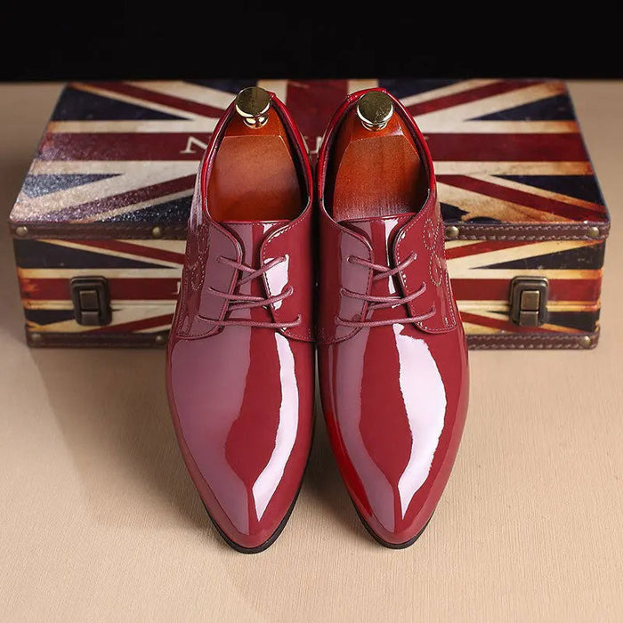 Men's Patent Pointed-Toe Derby Shoes with Lace-Up Detail