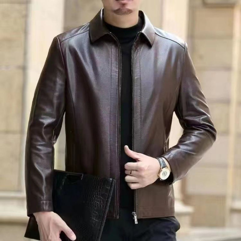 Men's faux leather jacket with stand collar