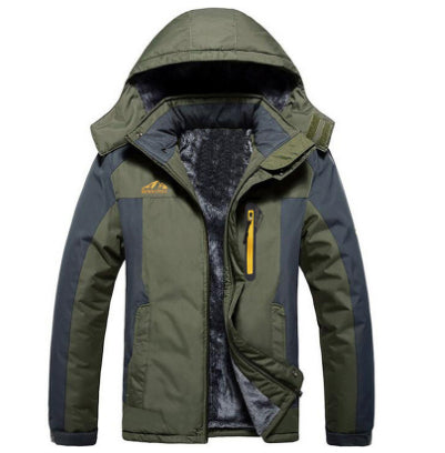 Man in a fleece-lined hooded winter parka