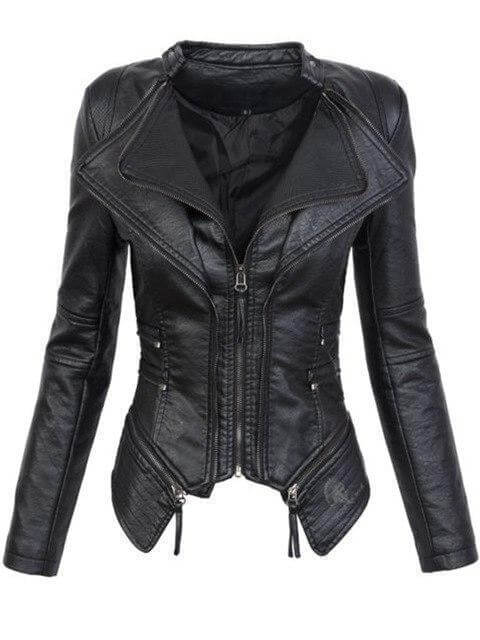 Women's Asymmetric Zip Biker Jacket with Stand Collar
