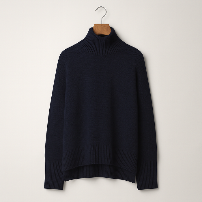 Women's Turtleneck Sweater with High Neck and Relaxed Fit