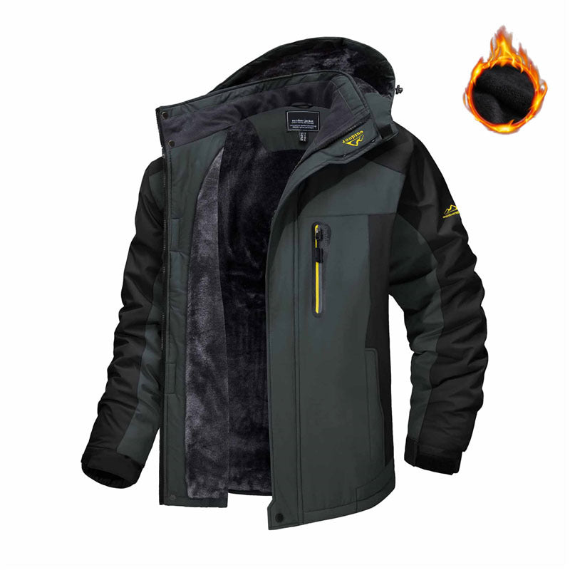 Man in a fleece-lined hooded winter parka