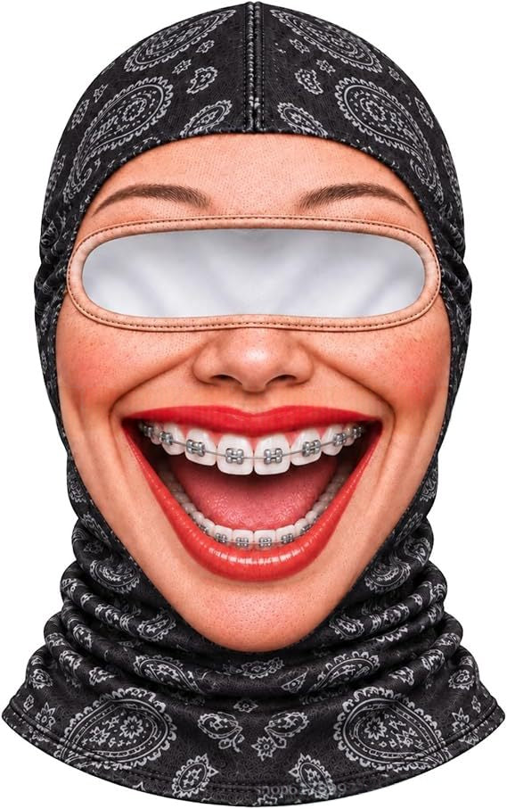 Ski mask with realistic funny face print