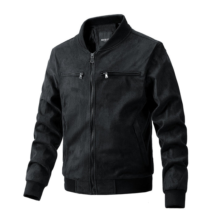 Brady | Men's Faux Suede Bomber Jacket with Stand Collar