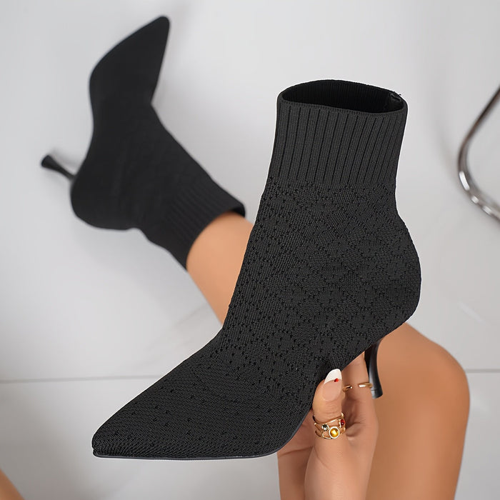 Women's Pointed Sock Ankle Boots with Kitten Heel