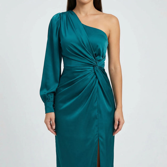 Women's One-Shoulder Evening Dress with Ruched Waist
