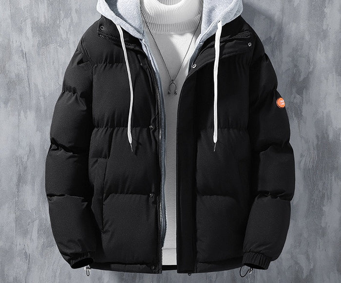 Hunter | Men's Hooded Puffer Jacket with Layered Jersey Hood