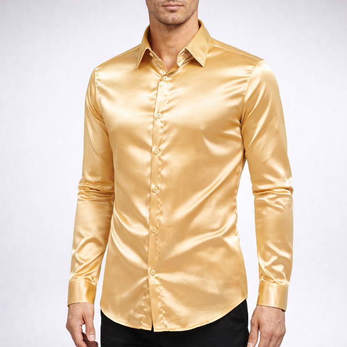 Men's Satin Dress Shirt with Button-Down Collar