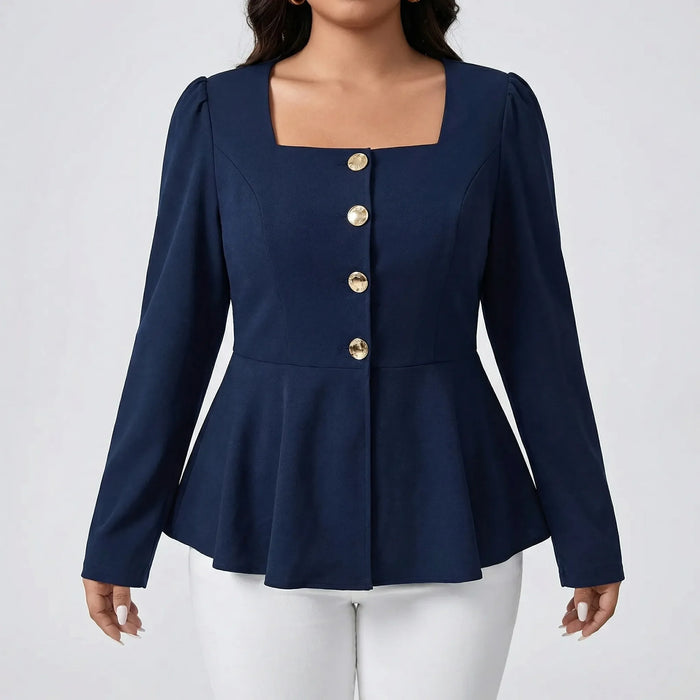 Women's Peplum Top with Square Neckline and Button Front