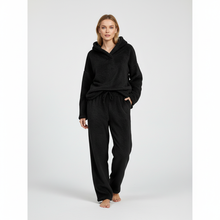 Women's Fleece Loungewear Set with Shawl Collar Hoodie