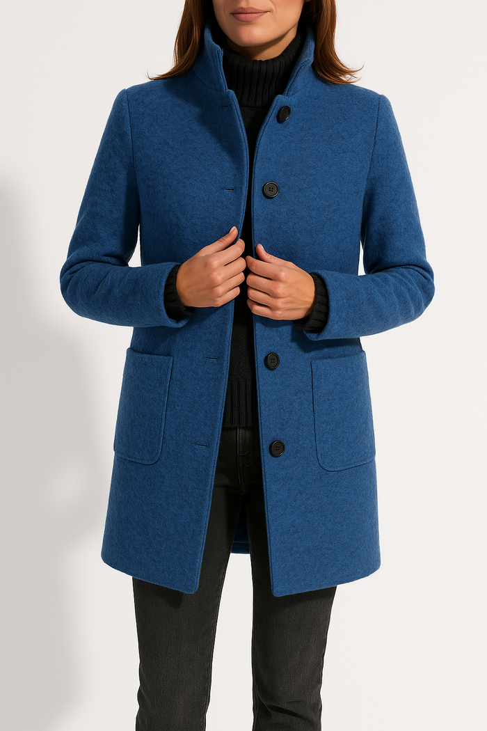 Women's Stand Collar Coat Button Front Mid-Length