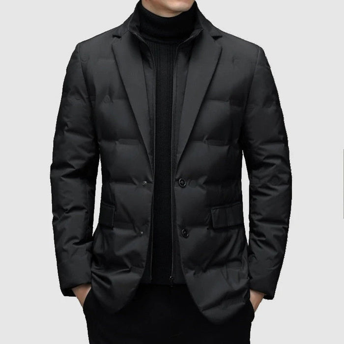 Men's Double-Breasted Puffer Blazer Jacket with Notch Lapel