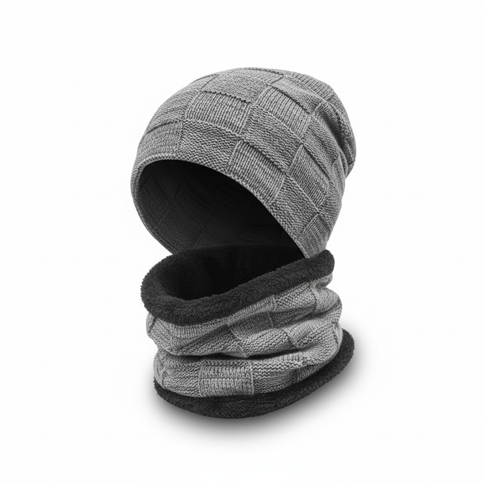 Men's Ribbed Beanie and Scarf Set for Winter