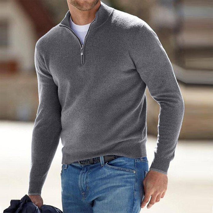 Men's Half-Zip Pullover with Long Sleeves and Mock Neck