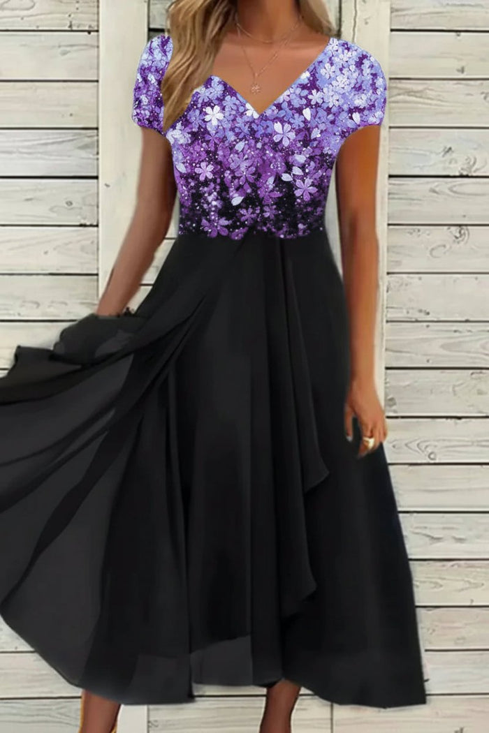 Women's Sequin Maxi Dress V-Neck Short Sleeve Evening