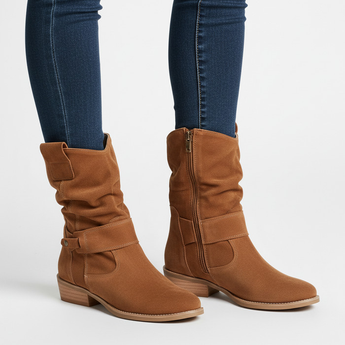 Women's Slouch Mid-Calf Boots with Side Zipper