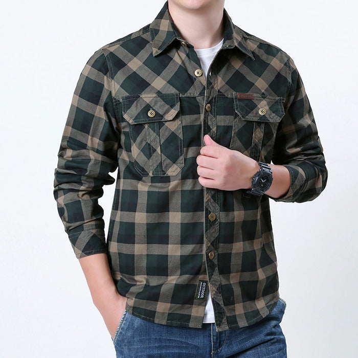 Men's Plaid Flannel Shirt with Chest Pockets