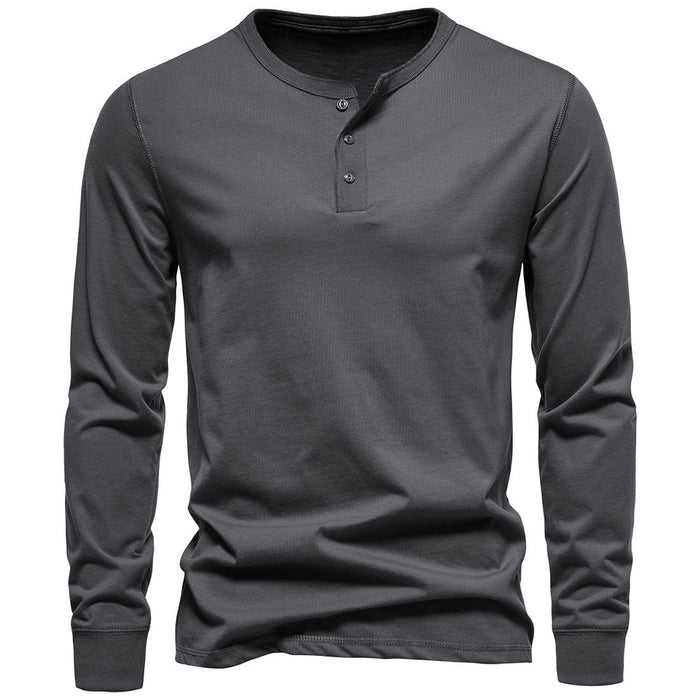 Men's Long Sleeve Henley Shirt with Button Placket