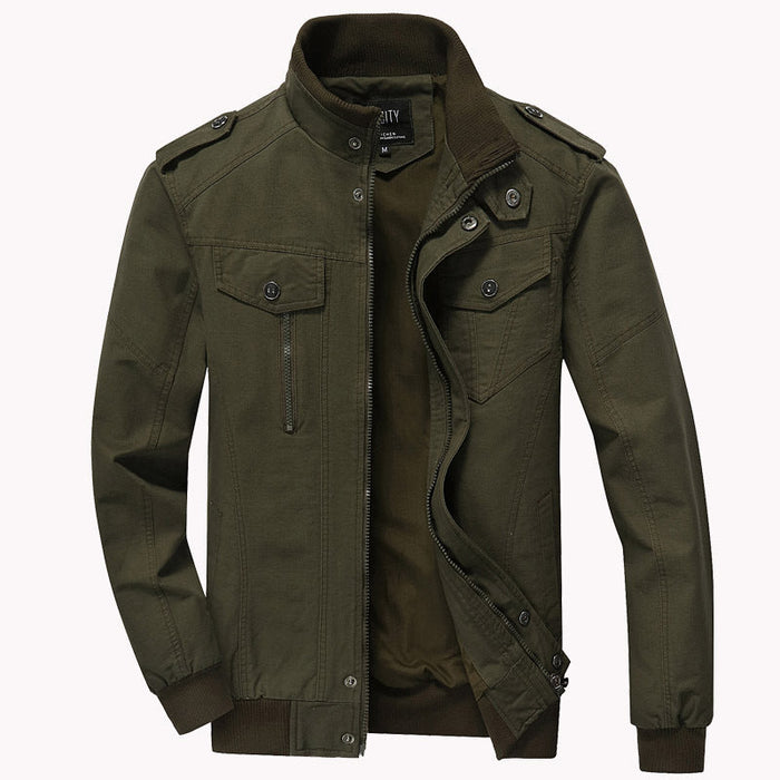 Men's Field Jacket with Stand Collar Multiple Pockets