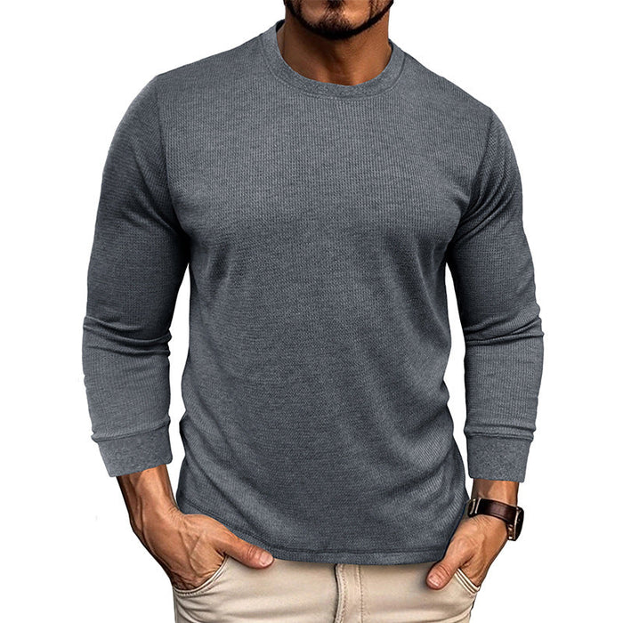 Men's Crew Neck Long Sleeve T-Shirt Ribbed Texture