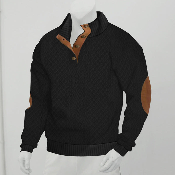 Men's Cable-Knit Henley Sweater with Leather Details