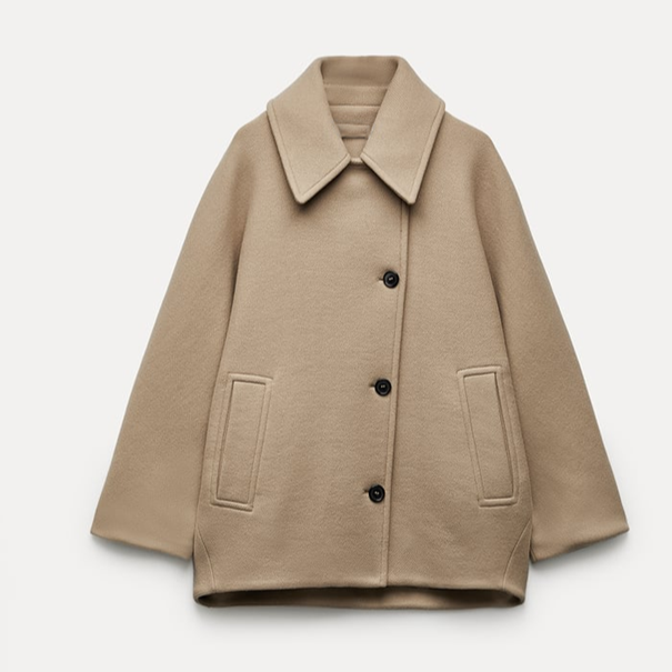 Women's Oversized Button-Front Coat with Notched Collar