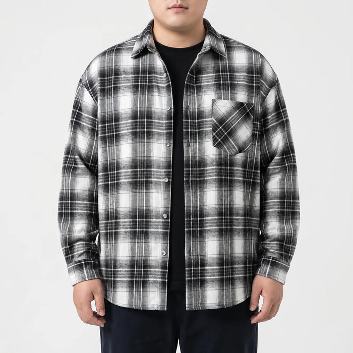 Men's Oversized Plaid Shirt Long Sleeve Button Front