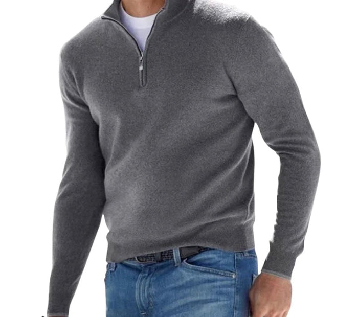 Men's Half-Zip Pullover Sweater with Ribbed Collar