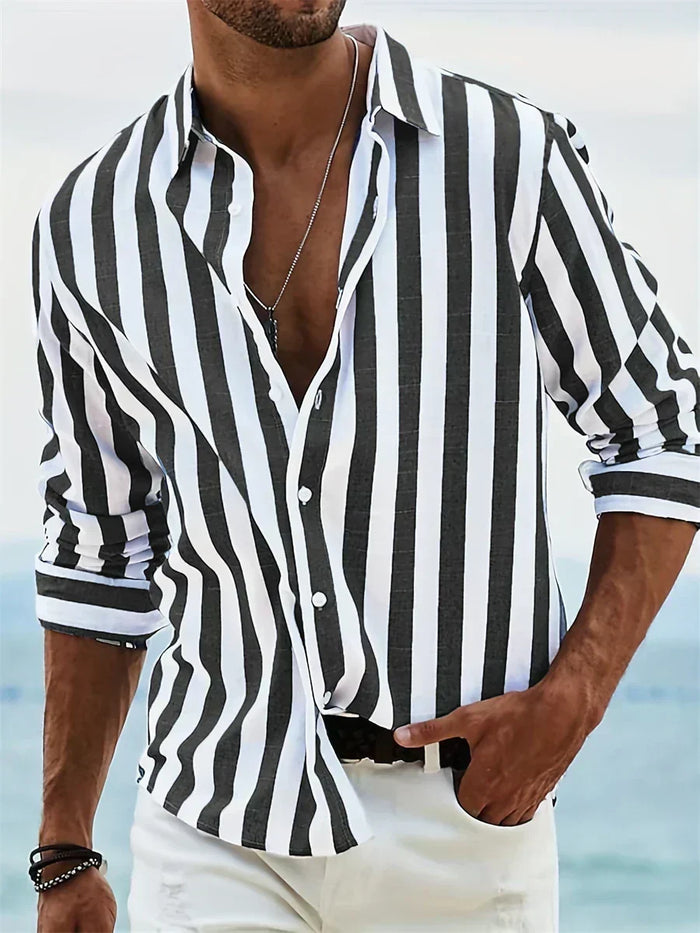 Men's Striped Relaxed-Fit Casual Shirt with Collar