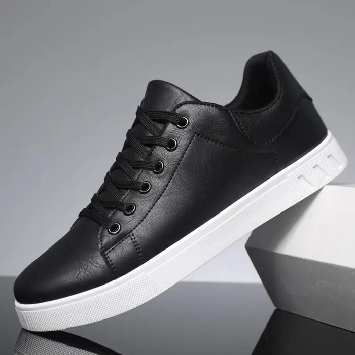 Men's Lace-Up Sneakers with White Sole and Cushioned Collar