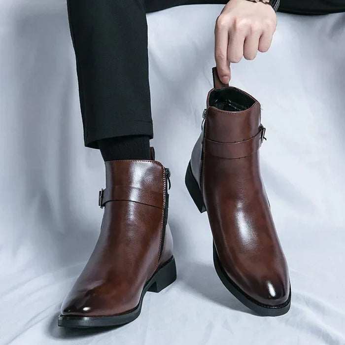 Men's Chelsea Ankle Boots with Buckle Side Zip