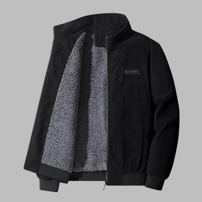 Men's Corduroy Bomber Jacket Ribbed Cuffs with Warm Lining
