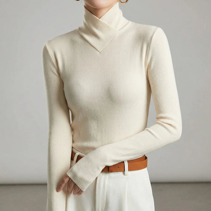 Women's Ribbed Turtleneck Sweater Slim Fit Long Sleeve