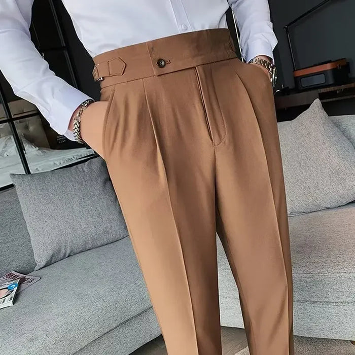 Men's High-Waist Chino Pants with Pleated Front
