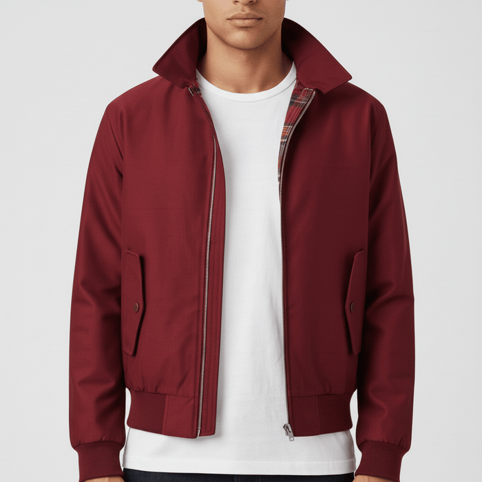 Men's Harrington Jacket with Full Zip and Ribbed Cuffs