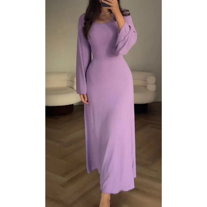 Women's Ribbed Maxi Dress with Long Sleeves