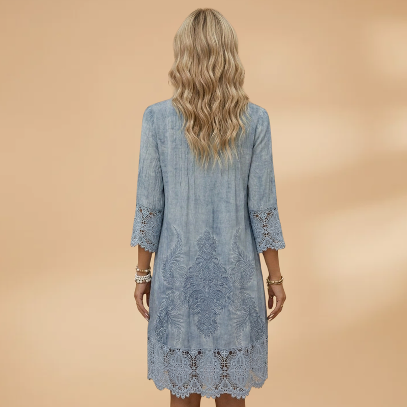 Women's Floral Midi Dress - Short Sleeve Fitted Dress