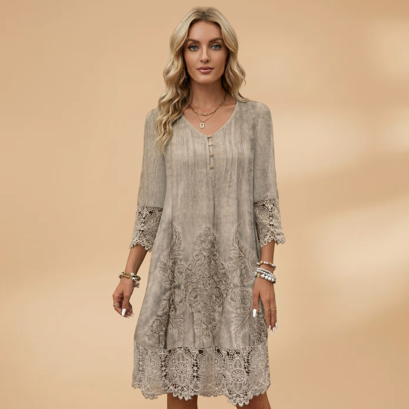 Womens Floral Midi Dress - Short Sleeve Fitted Dress - Khaki / 3XL - Fashion - Paul Wardrobe Womens Floral Midi Dress - Short Sleeve Fitted Dress - Khaki / 3XL - Fashion - Paul Wardrobe
