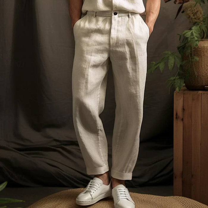 Men's Relaxed Fit Trousers with Belt Loops and Cuffed Hem