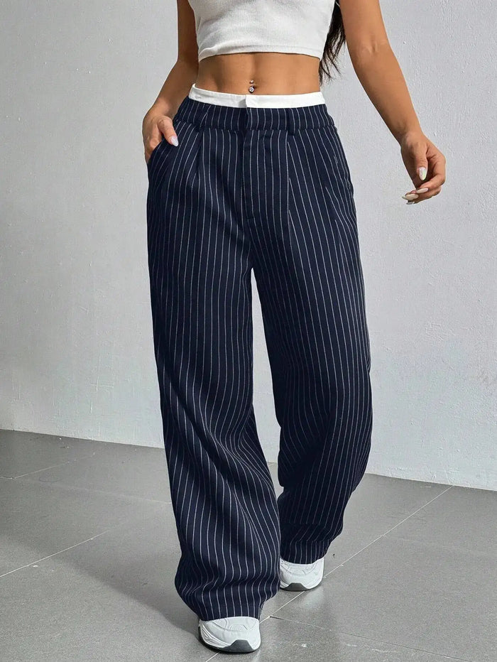 Women's Striped High-Waist Wide-Leg Pants for Casual
